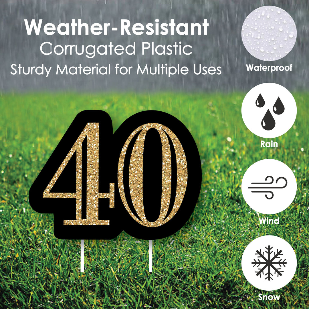 Adult 40th Birthday - Gold - Yard Sign & Outdoor Lawn Decorations - Birthday Party Yard Signs - Set of 8