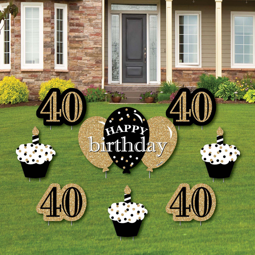 Adult 40th Birthday - Gold - Yard Sign & Outdoor Lawn Decorations - Birthday Party Yard Signs - Set of 8