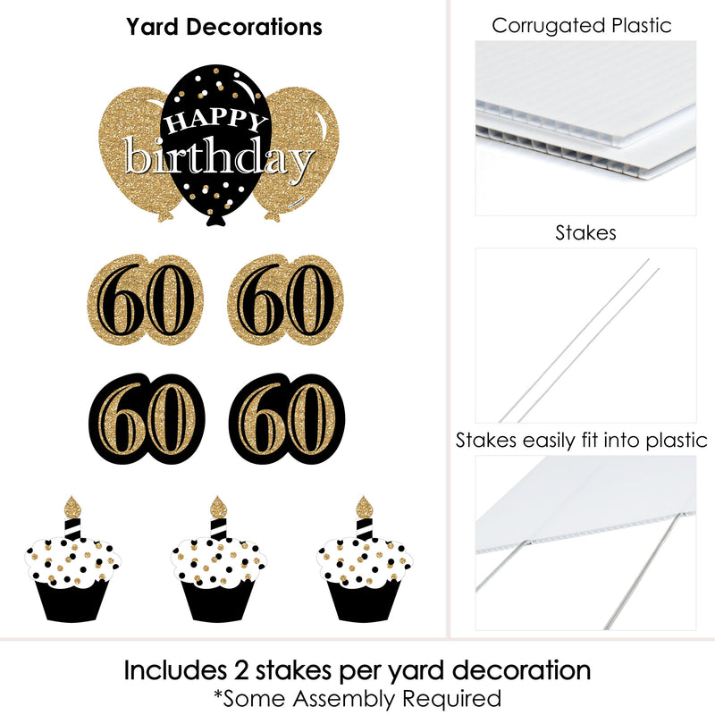 Adult 60th Birthday - Gold - Yard Sign & Outdoor Lawn Decorations - Birthday Party Yard Signs - Set of 8