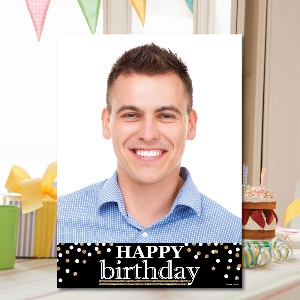 Adult Happy Birthday - Gold - Photo Yard Sign - Birthday Party Decorations