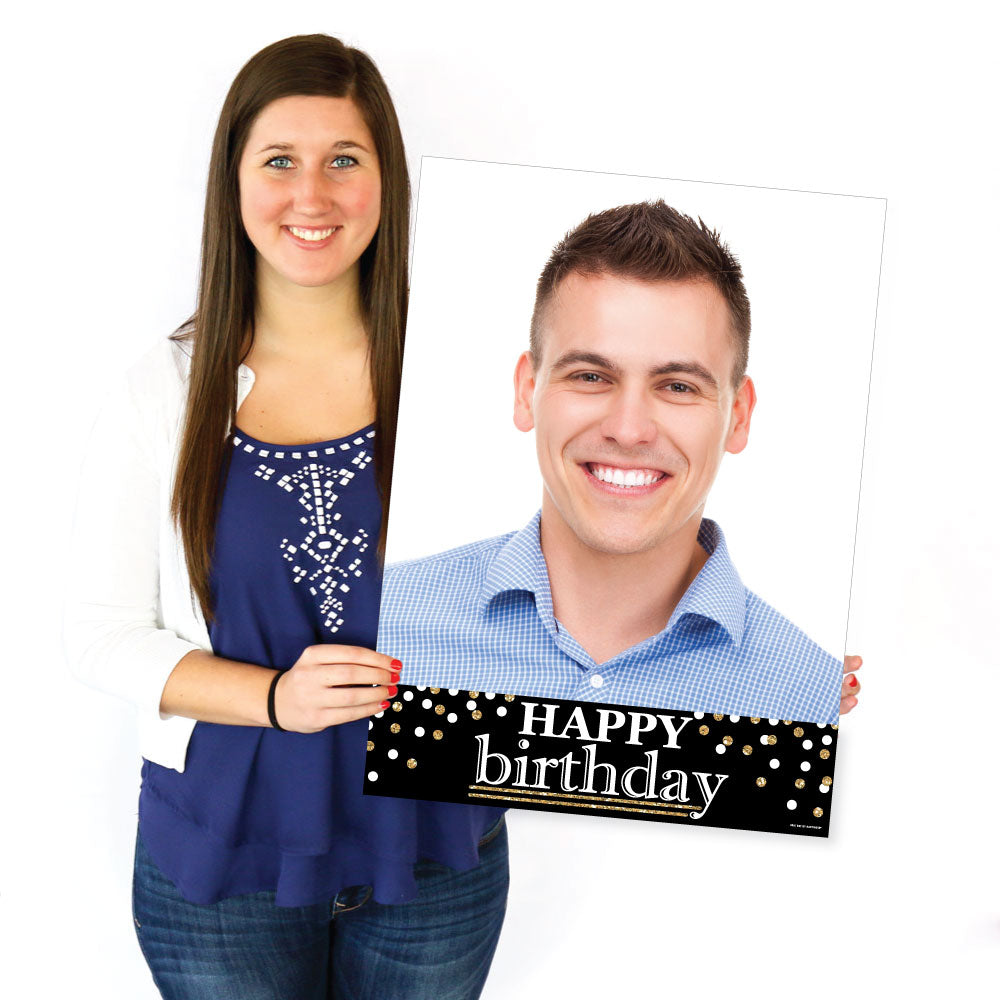 Adult Happy Birthday - Gold - Photo Yard Sign - Birthday Party Decorations