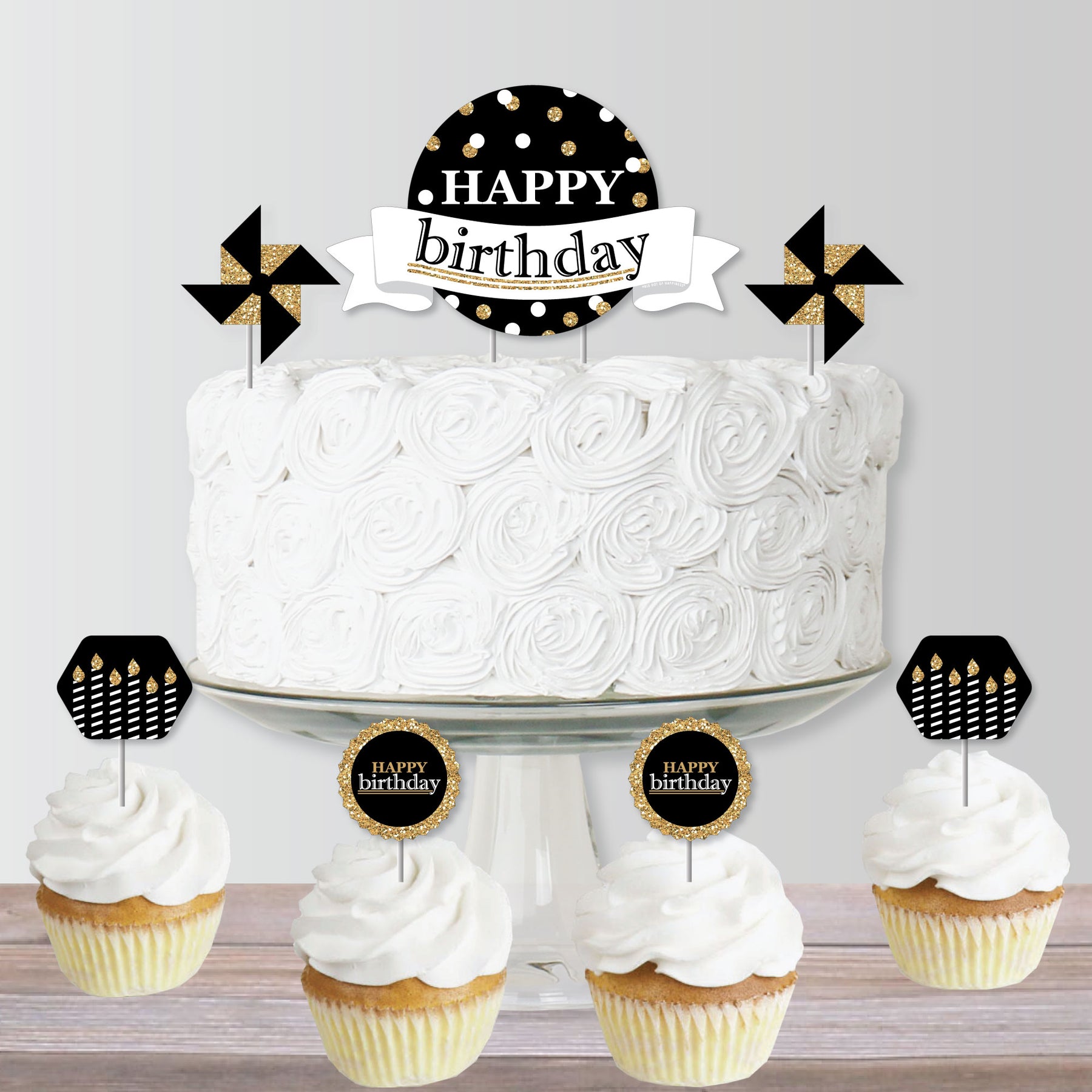 Adult Happy Birthday - Gold - Birthday Party Cake Decorating Kit - Happy  Birthday Cake Topper Set - 11 Pieces