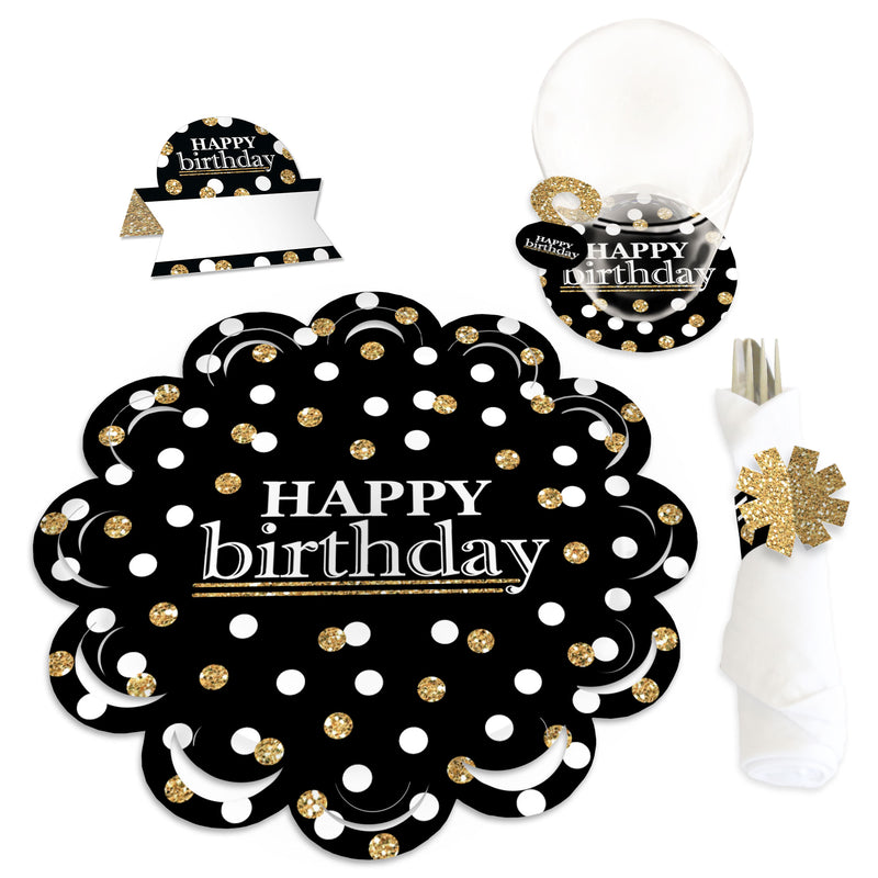 Adult Happy Birthday - Gold - Birthday Party Paper Charger and Table Decorations - Chargerific Kit - Place Setting for 8