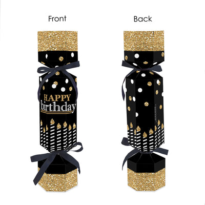 Adult Happy Birthday - Gold - No Snap Birthday Party Table Favors - DIY Cracker Boxes - Set of 12