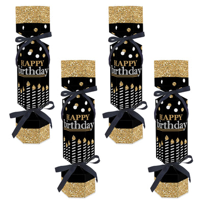 Adult Happy Birthday - Gold - No Snap Birthday Party Table Favors - DIY Cracker Boxes - Set of 12