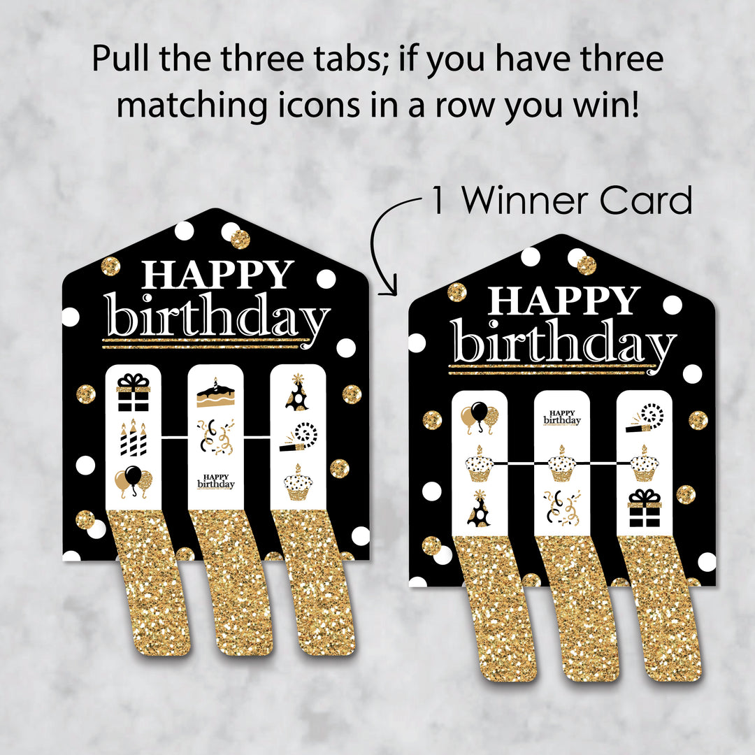 Adult Happy Birthday - Gold - Birthday Party Game Pickle Cards - Pull Tabs 3-in-a-Row - Set of 12