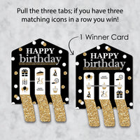 Adult Happy Birthday - Gold - Birthday Party Game Pickle Cards - Pull Tabs 3-in-a-Row - Set of 12