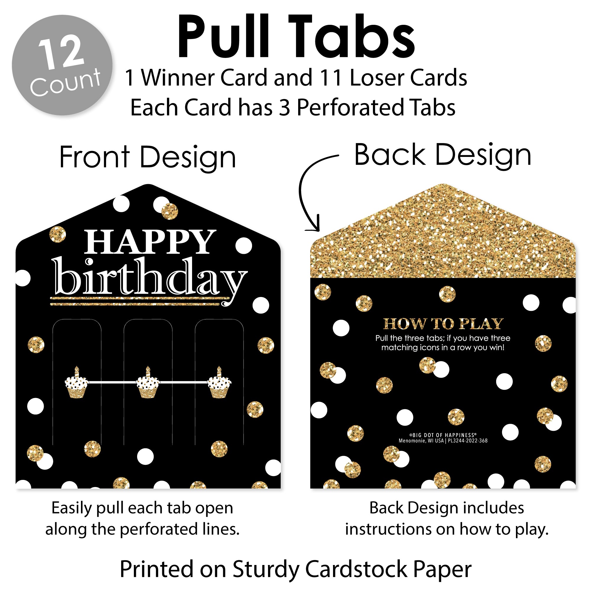 Adult Happy Birthday - Gold - Birthday Party Game Pickle Cards