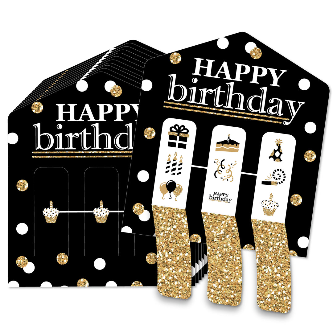 Adult Happy Birthday - Gold - Birthday Party Game Pickle Cards - Pull Tabs 3-in-a-Row - Set of 12