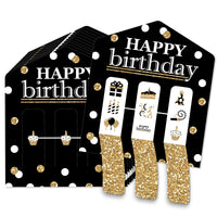 Adult Happy Birthday - Gold - Birthday Party Game Pickle Cards - Pull Tabs 3-in-a-Row - Set of 12