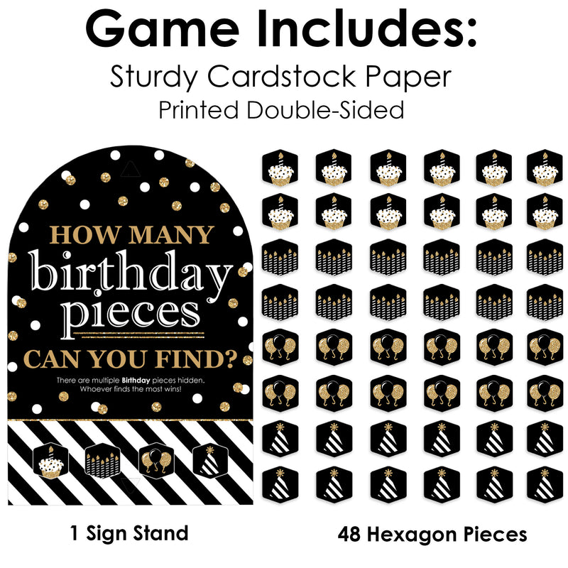 Adult Happy Birthday - Gold - Birthday Party Scavenger Hunt - 1 Stand and 48 Game Pieces - Hide and Find Game