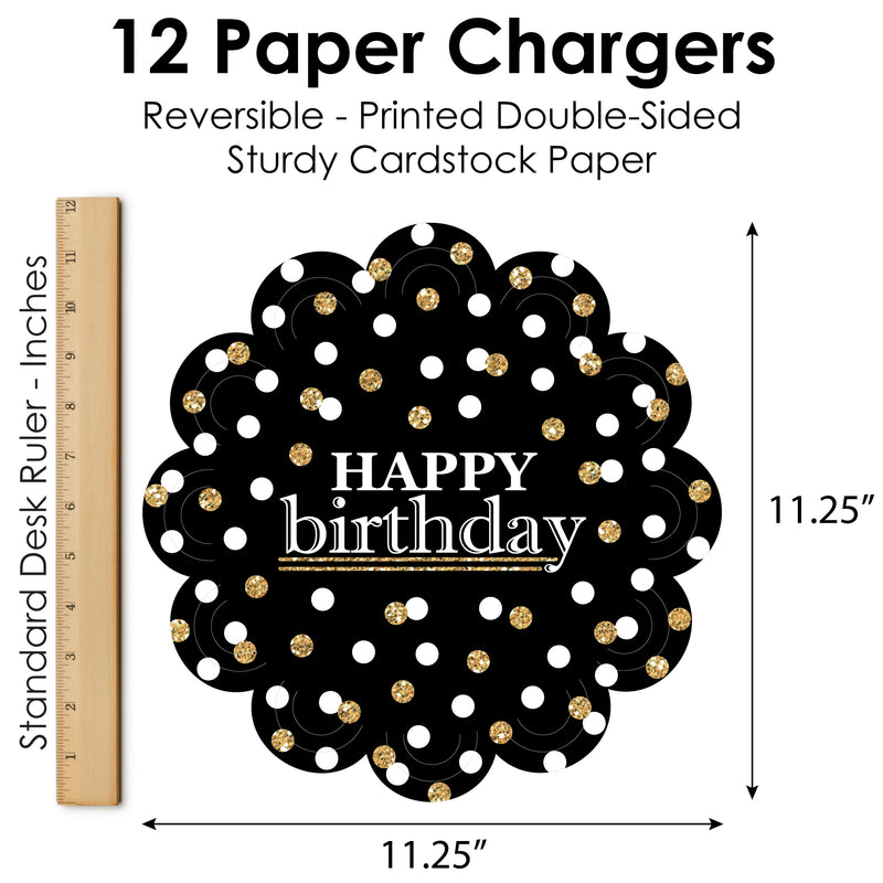 Adult Happy Birthday - Gold - Birthday Party Round Table Decorations - Paper Chargers - Place Setting For 12