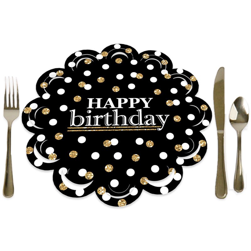 Adult Happy Birthday - Gold - Birthday Party Round Table Decorations - Paper Chargers - Place Setting For 12