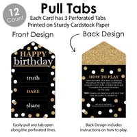 Adult Happy Birthday - Gold - Birthday Party Game Pickle Cards - Truth, Dare, Share Pull Tabs - Set of 12