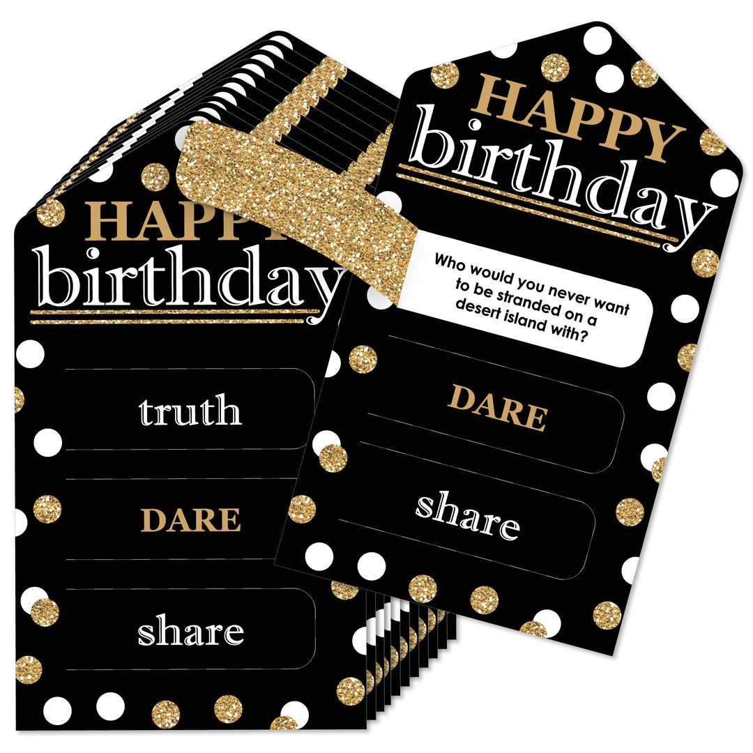 Adult Happy Birthday - Gold - Birthday Party Game Pickle Cards - Truth, Dare, Share Pull Tabs - Set of 12