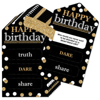 Adult Happy Birthday - Gold - Birthday Party Game Pickle Cards - Truth, Dare, Share Pull Tabs - Set of 12