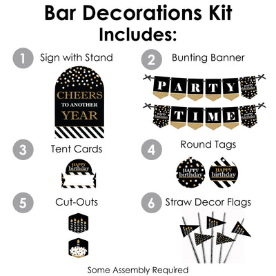 Adult Happy Birthday - Gold - DIY Birthday Party Signs - Snack Bar Decorations Kit - 50 Pieces