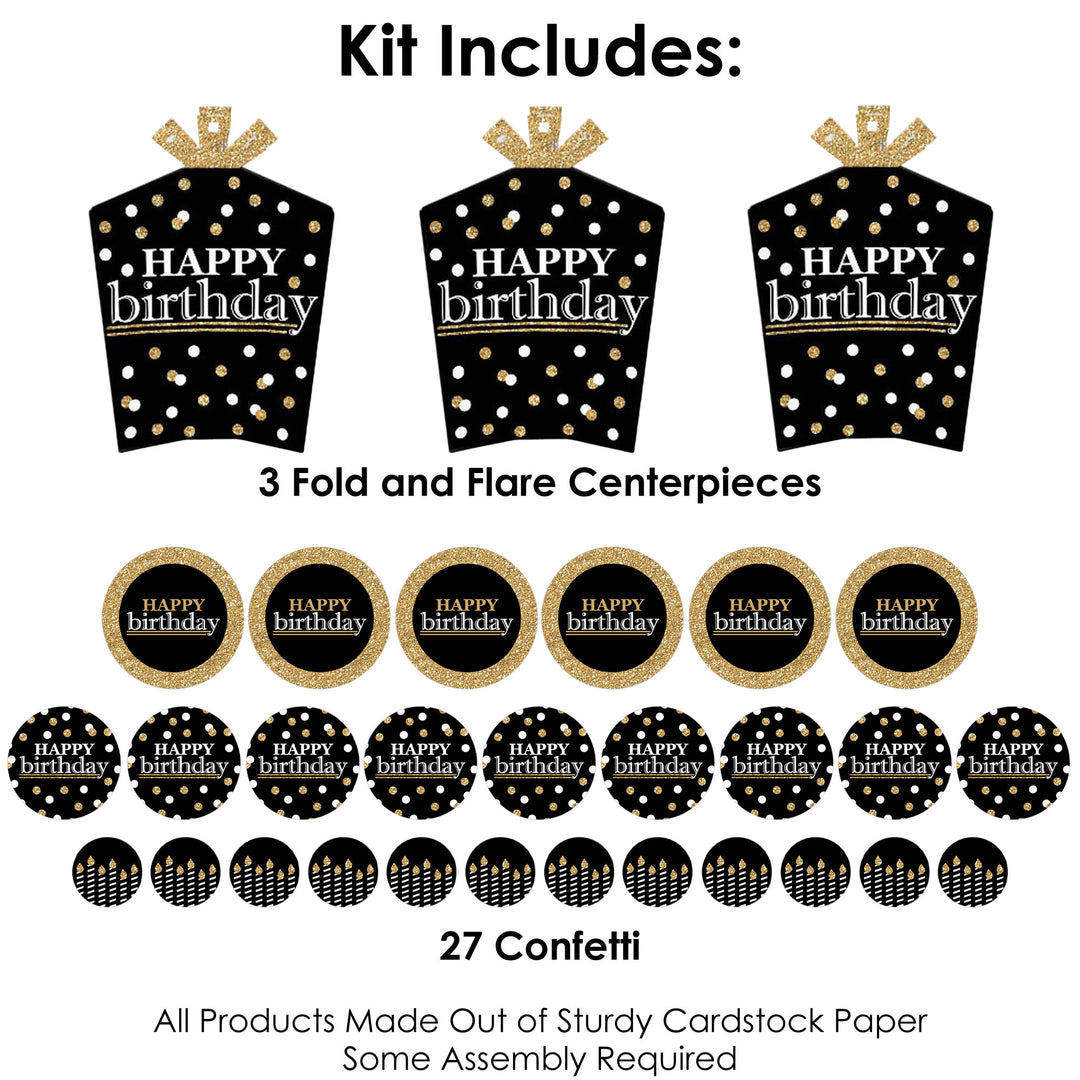Adult Happy Birthday - Gold - Birthday Party Decor and Confetti - Terrific Table Centerpiece Kit - Set of 30