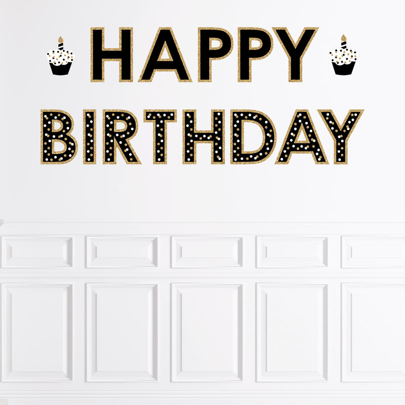 Adult Happy Birthday - Gold - Peel and Stick Birthday Party Large Banner Wall Decals - Happy Birthday
