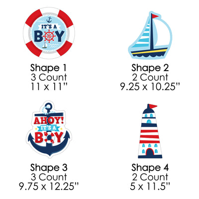 Ahoy It's a Boy - Anchor, Lighthouse, Sailboat, Buoy Lawn Decorations - Outdoor Nautical Baby Shower Yard Decorations - 10 Piece