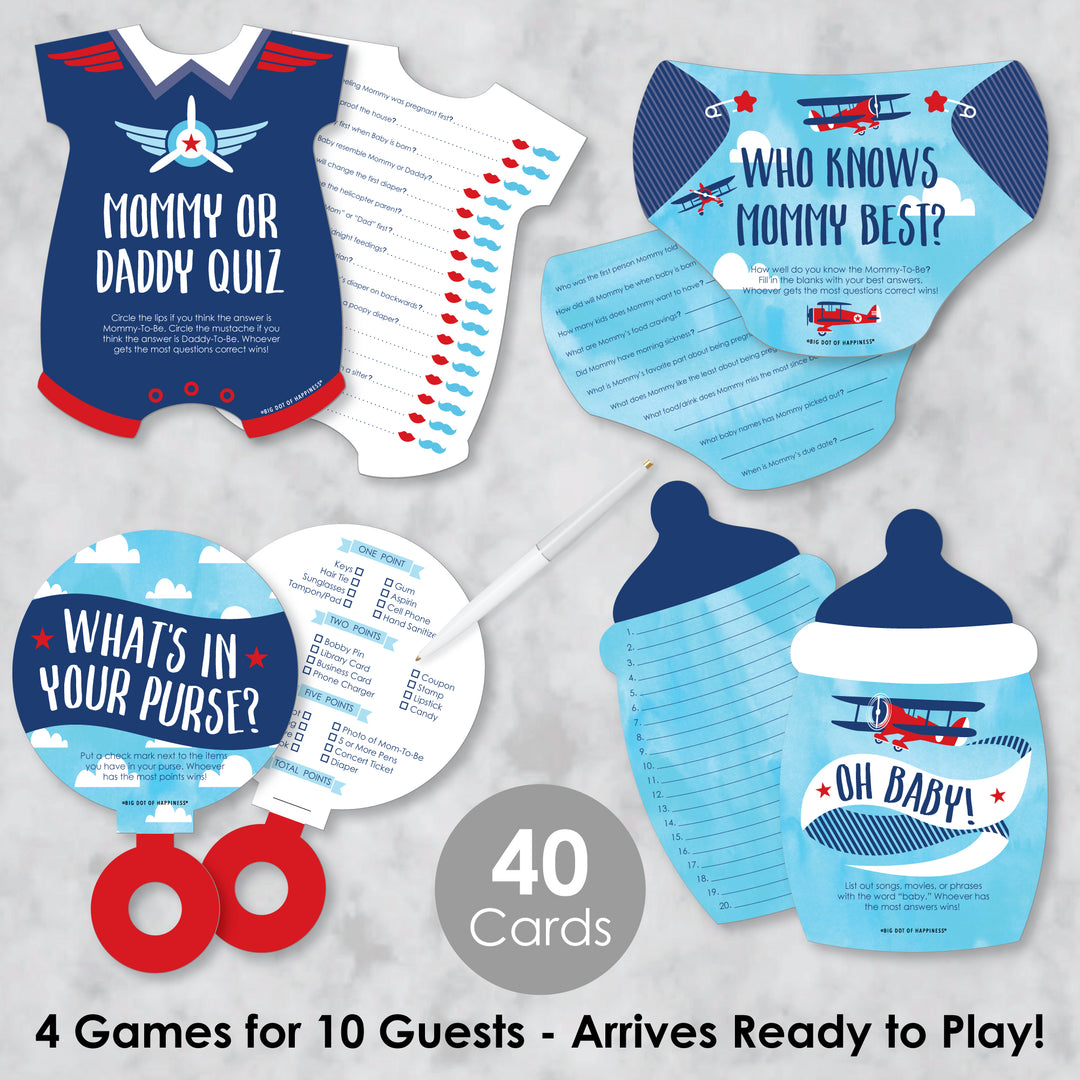 Taking Flight - Airplane - 4 Vintage Plane Baby Shower Games - 10 Cards Each - Gamerific Bundle
