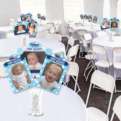 Taking Flight - Airplane - Vintage Plane Birthday Party Picture Centerpiece Sticks - Photo Table Toppers - 15 Pieces