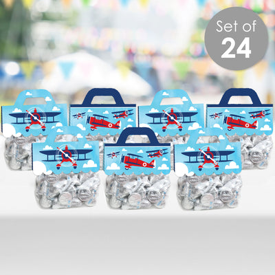 Taking Flight - Airplane - DIY Vintage Plane Baby Shower or Birthday Party Clear Goodie Favor Bag Labels - Candy Bags with Toppers - Set of 24
