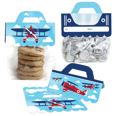 Taking Flight - Airplane - DIY Vintage Plane Baby Shower or Birthday Party Clear Goodie Favor Bag Labels - Candy Bags with Toppers - Set of 24