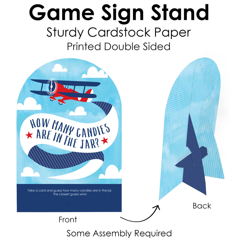 Taking Flight - Airplane - How Many Candies Vintage Plane Baby Shower or Birthday Party Game - 1 Stand and 40 Cards - Candy Guessing Game