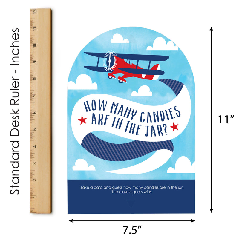 Taking Flight - Airplane - How Many Candies Vintage Plane Baby Shower or Birthday Party Game - 1 Stand and 40 Cards - Candy Guessing Game
