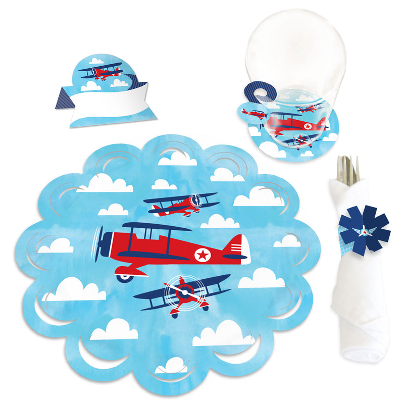 Taking Flight - Airplane - Vintage Plane Baby Shower or Birthday Party Paper Charger and Table Decorations - Chargerific Kit - Place Setting for 8