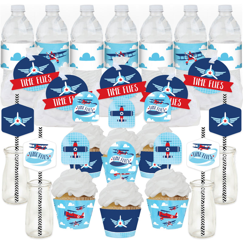 Taking Flight - Airplane - Vintage Plane Baby Shower or Birthday Party Favors and Cupcake Kit - Fabulous Favor Party Pack - 100 Pieces