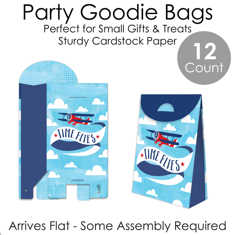 Taking Flight - Airplane - Vintage Plane Baby Shower or Birthday Gift Favor Bags - Party Goodie Boxes - Set of 12