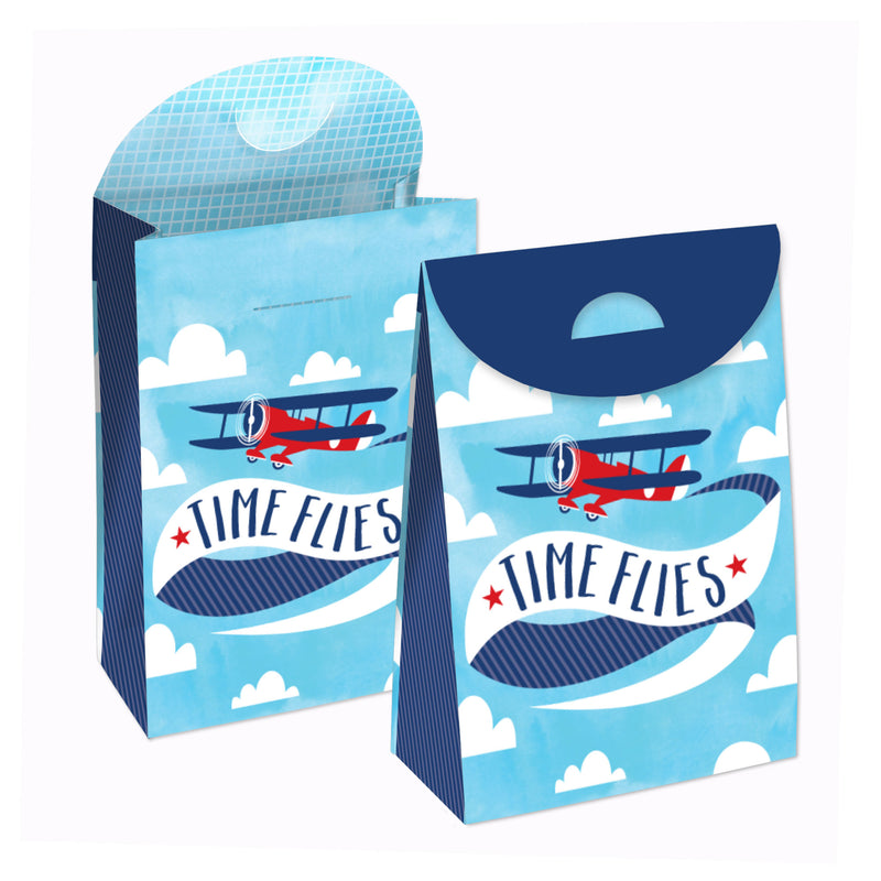 Taking Flight - Airplane - Vintage Plane Baby Shower or Birthday Gift Favor Bags - Party Goodie Boxes - Set of 12
