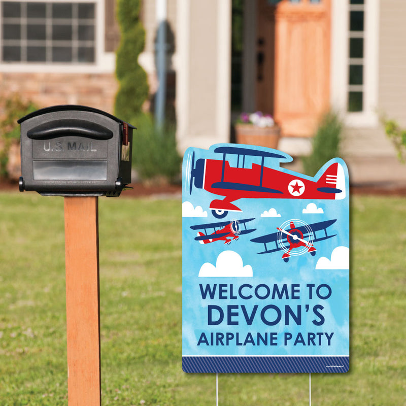 Taking Flight - Airplane - Party Decorations - Vintage Plane Baby Shower or Birthday Party Personalized Welcome Yard Sign