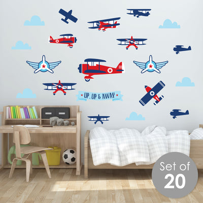 Taking Flight - Airplane - Peel and Stick Nursery and Kids Room Vinyl Wall Art Stickers - Wall Decals - Set of 20