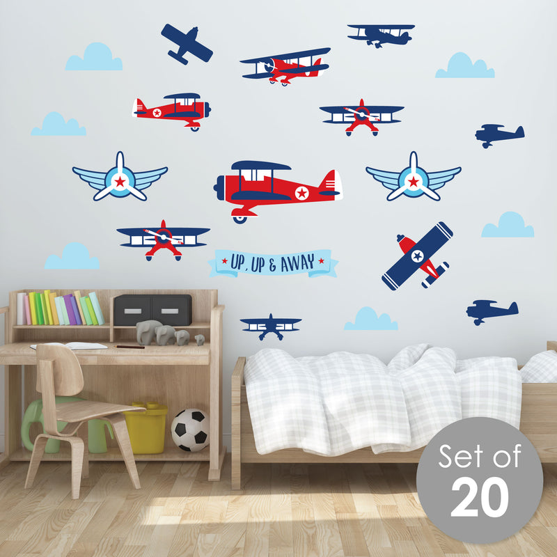 Taking Flight - Airplane - Peel and Stick Nursery and Kids Room Vinyl Wall Art Stickers - Wall Decals - Set of 20