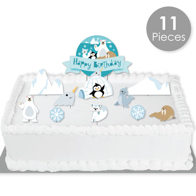 Arctic Polar Animals - Winter Birthday Party Cake Decorating Kit - Happy Birthday Cake Topper Set - 11 Pieces