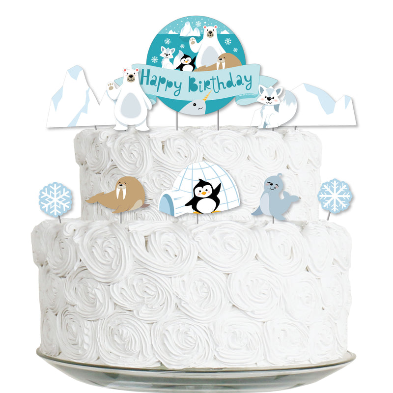 Arctic Polar Animals - Winter Birthday Party Cake Decorating Kit - Happy Birthday Cake Topper Set - 11 Pieces