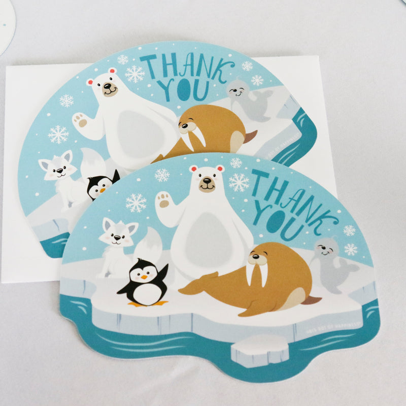 Arctic Polar Animals - Shaped Thank You Cards - Winter Baby Shower or Birthday Party Thank You Note Cards with Envelopes - Set of 12