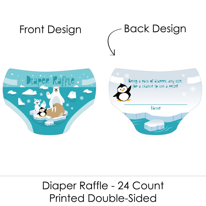 Arctic Polar Animals - Diaper Shaped Raffle Ticket Inserts - Winter Baby Shower Activities - Diaper Raffle Game - Set of 24