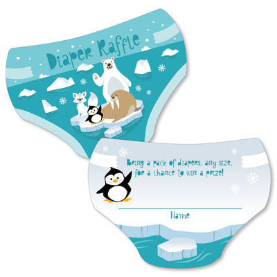 Arctic Polar Animals - Diaper Shaped Raffle Ticket Inserts - Winter Baby Shower Activities - Diaper Raffle Game - Set of 24