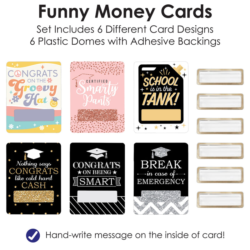 Assorted Graduation - DIY Graduation Party Cash Holder Gift - Funny Money Cards - Set of 6