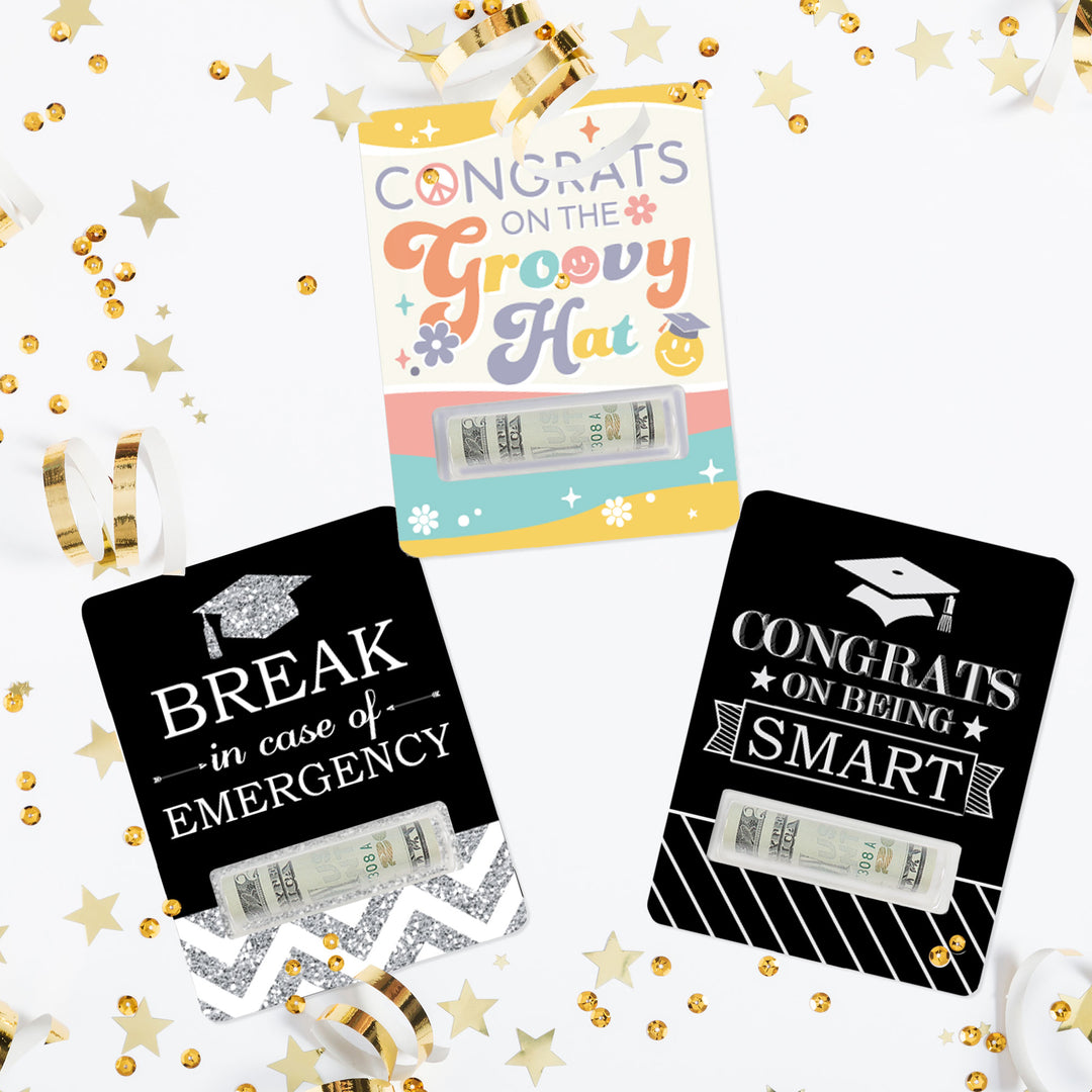 Assorted Graduation - DIY Graduation Party Cash Holder Gift - Funny Money Cards - Set of 6