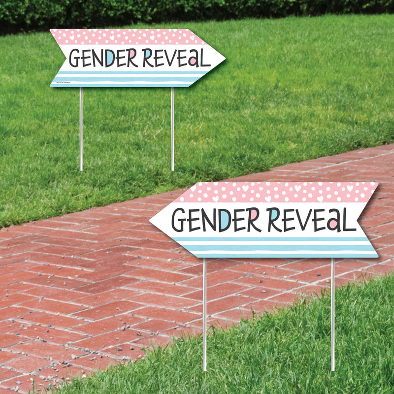 Baby Gender Reveal - Team Boy or Girl Party Sign Arrow - Double Sided Directional Yard Signs - Set of 2