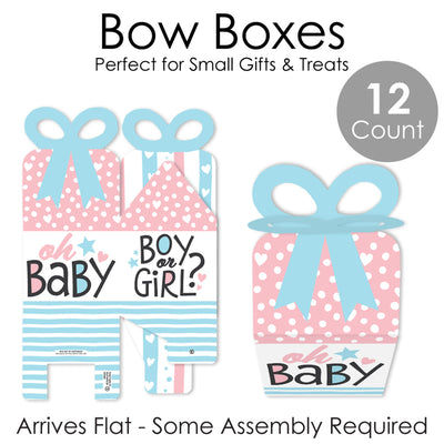 Baby Gender Reveal - Square Favor Gift Boxes - Team Boy or Girl Party Bow Boxes - Set of 12