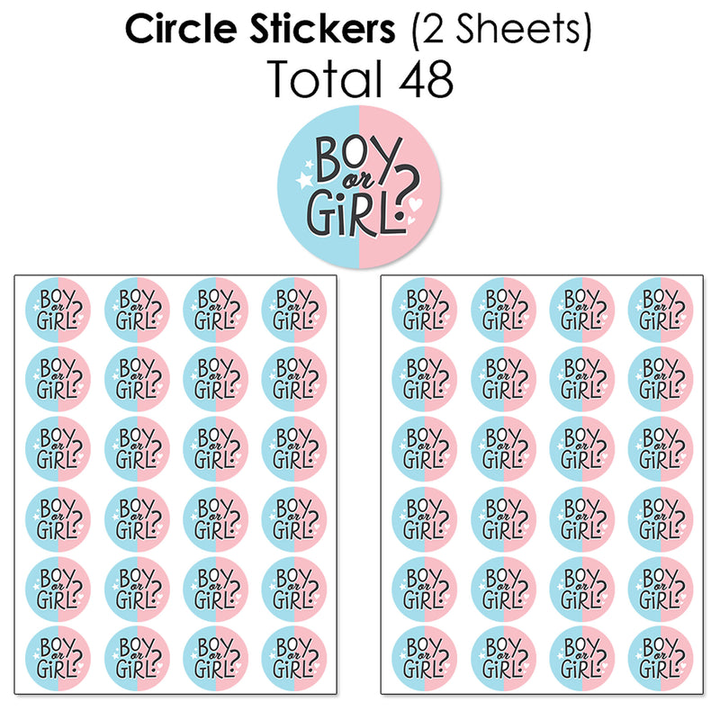 Baby Gender Reveal - Mini Candy Bar Wrappers, Round Candy Stickers and Circle Stickers - Team Boy or Girl Party Candy Favor Sticker Kit - 304 Pieces