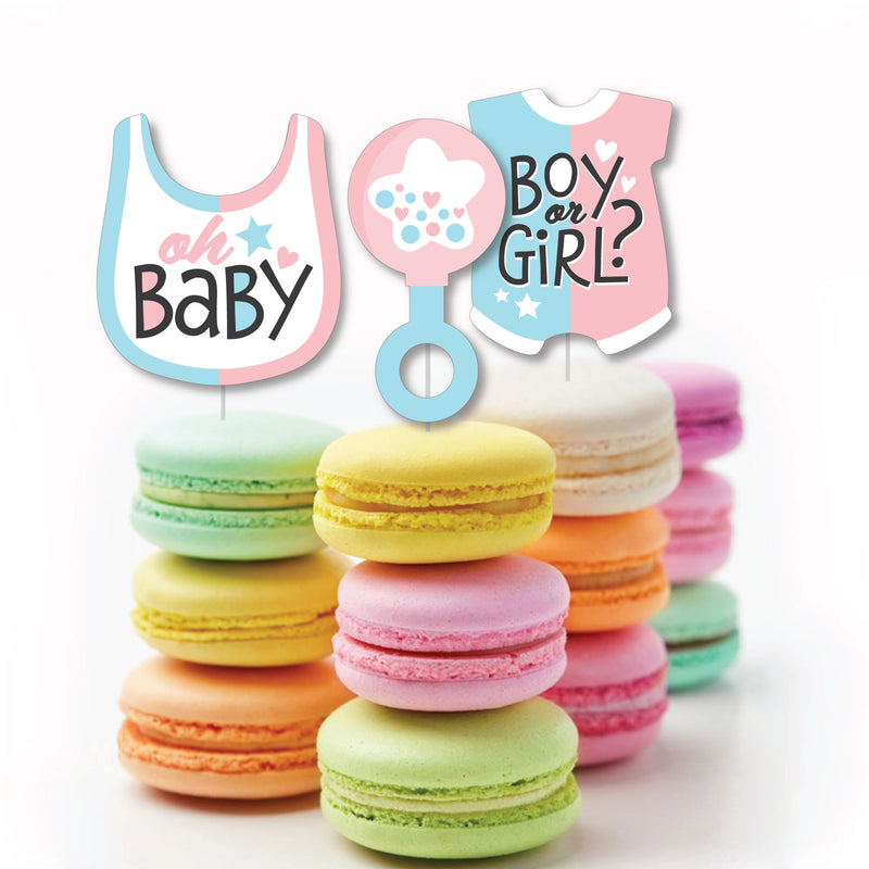 Baby Gender Reveal - Dessert Cupcake Toppers - Team Boy or Girl Party Clear Treat Picks - Set of 24
