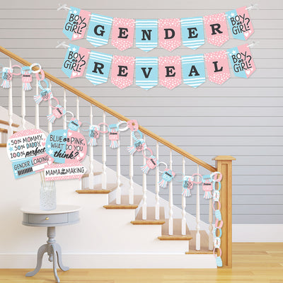 Baby Gender Reveal - Banner and Photo Booth Decorations - Team Boy or Girl Party Supplies Kit - Doterrific Bundle