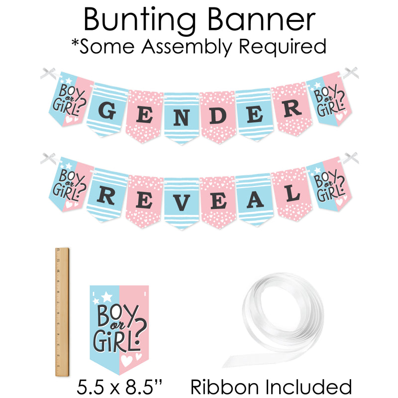 Baby Gender Reveal - Banner and Photo Booth Decorations - Team Boy or Girl Party Supplies Kit - Doterrific Bundle